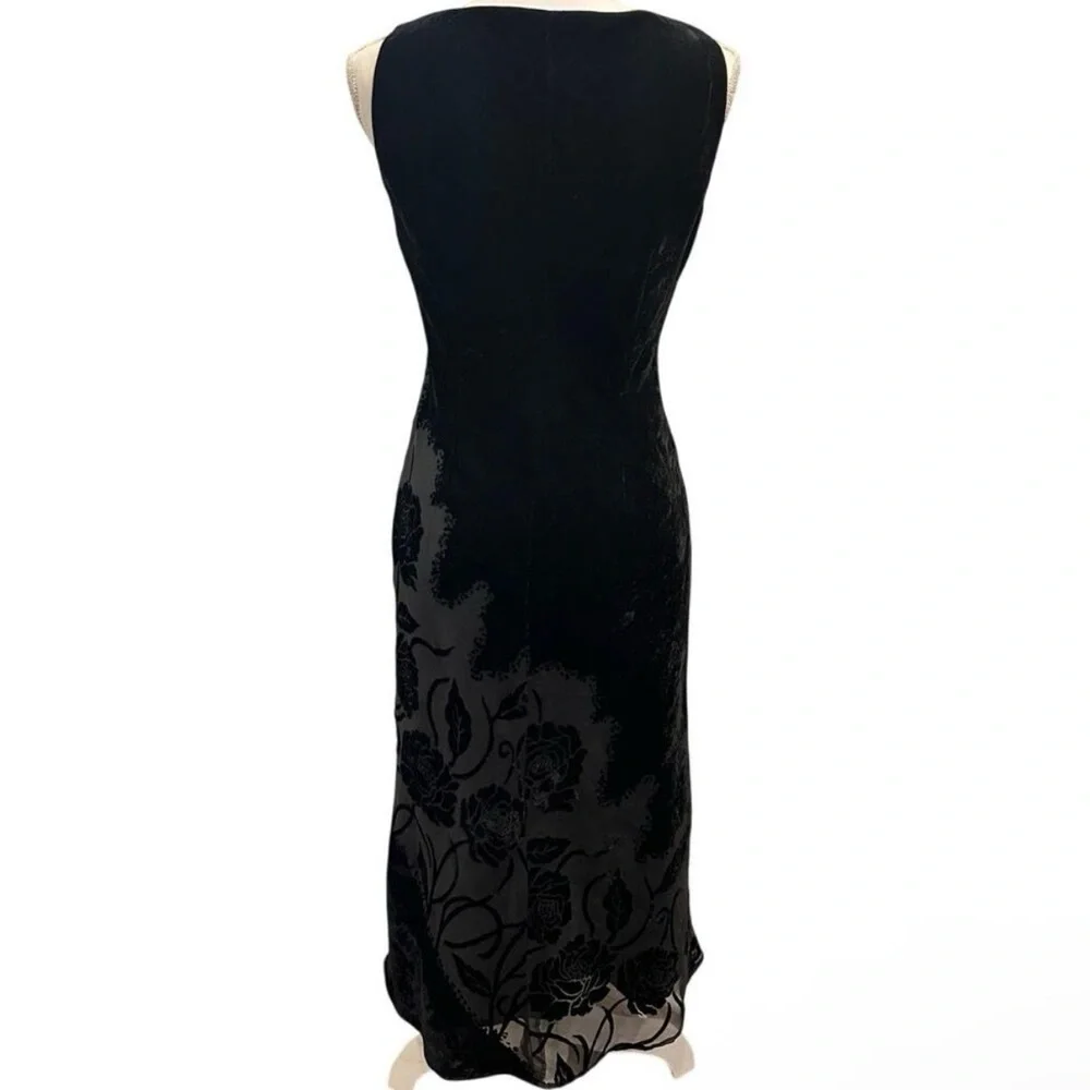 Vintage Evan Picone Black Velvet Cowl Neck Floral Midi Dress - Picture 3 of 7